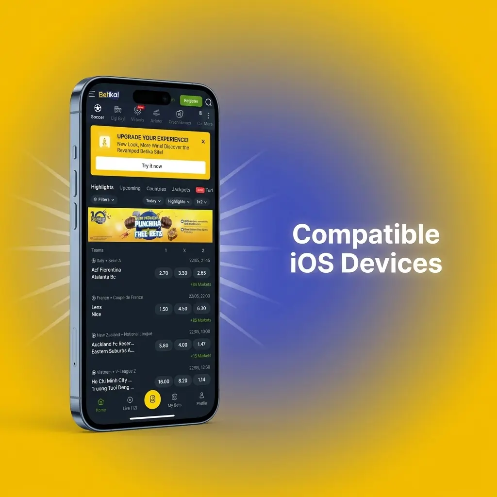 List of compatible iOS devices for Betika app including iPhone X through iPhone 17 series and iPad models