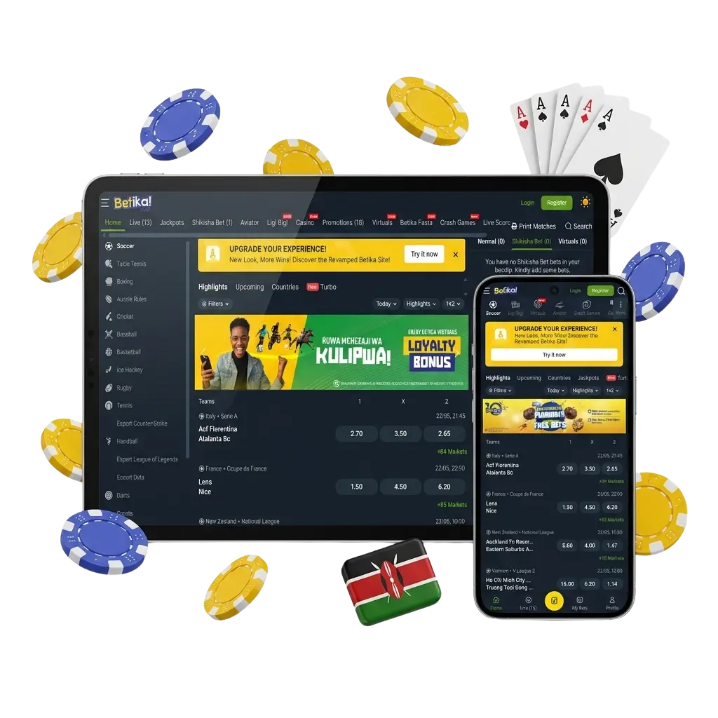 Betika Kenya official betting site for sports and casino games, licensed by BCLB, with M-PESA deposits and win bonus