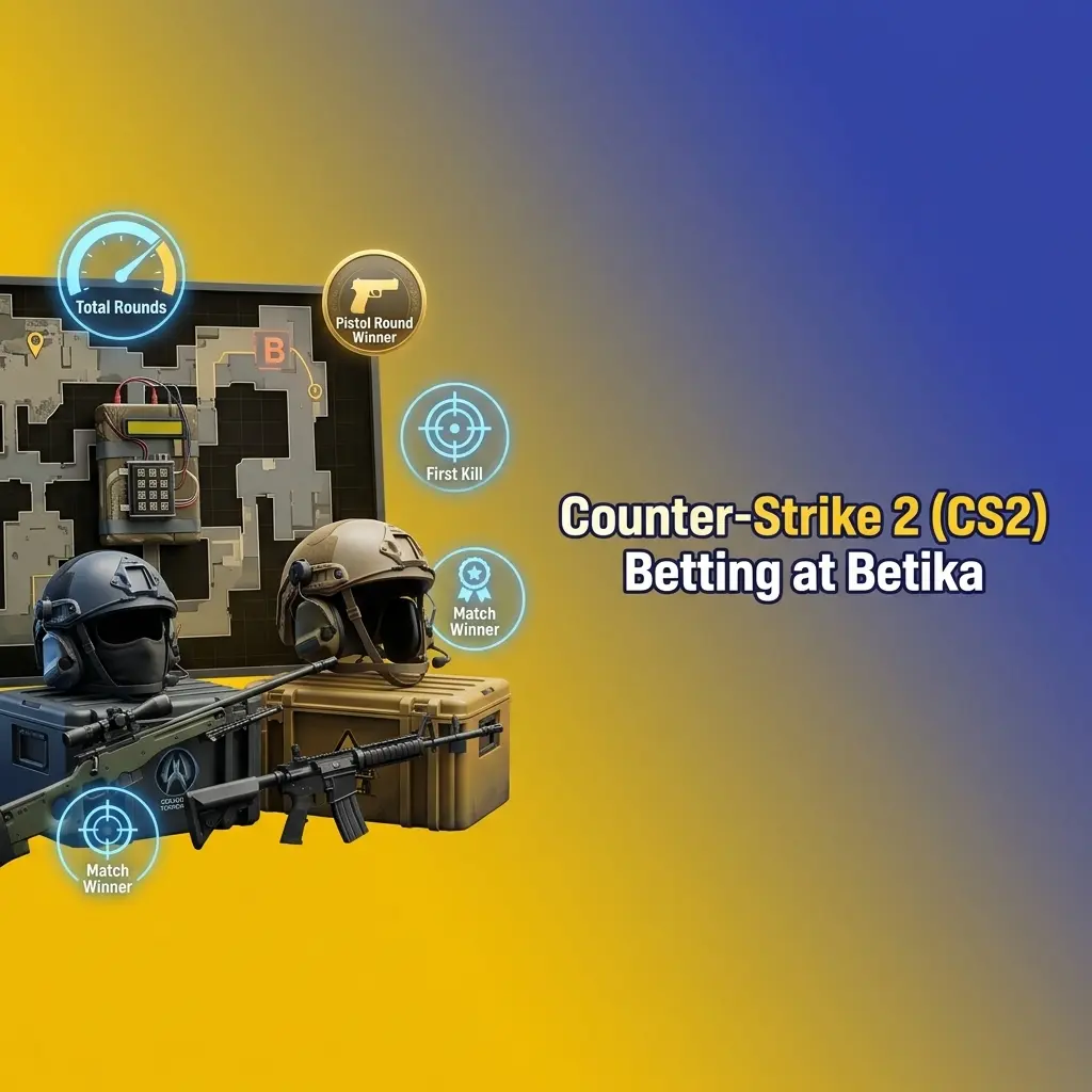 CS2 betting at Betika featuring 5v5 tactical gameplay with markets on PGL Major, ESL Pro League, and BLAST Premier